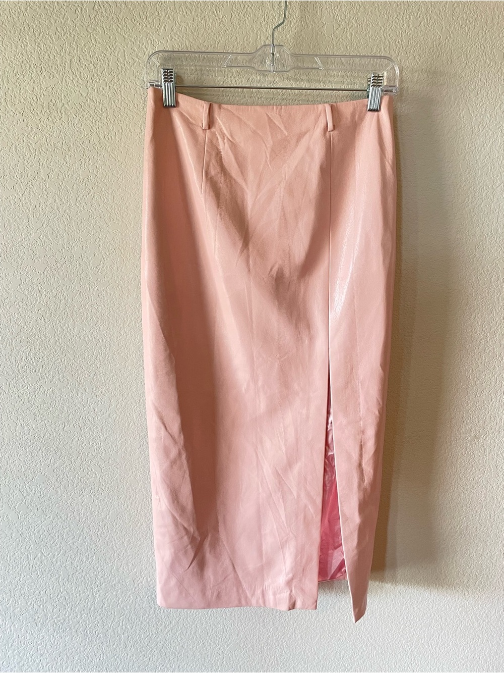 Generation Love Pink Midi Pencil Skirt with Front Slit Faux Leather